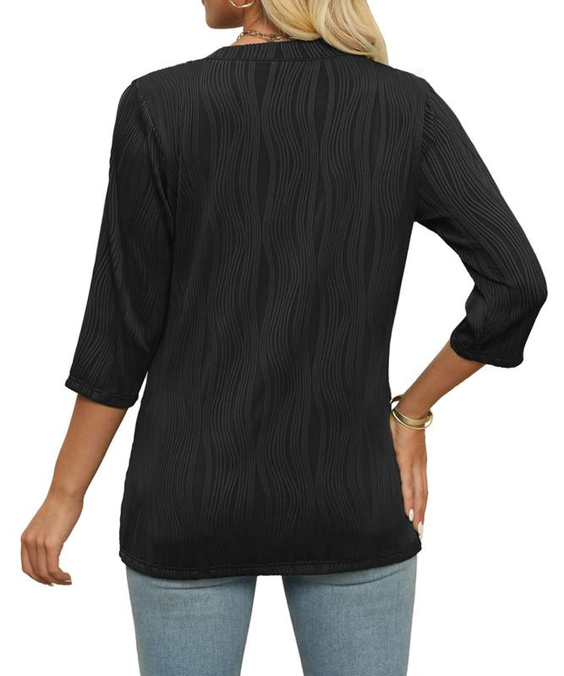 Womens Tops Dressy Casual 3/4 Sleeve round Neck Shirts Loose Fit Blouses